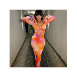 Sexy Hollow Out Lace Up Long Sleeve Dress  Sexy Hollow Out Lace Up Long Sleeve Dress