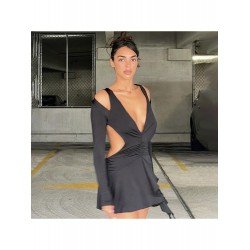 Backless Deep V Neck Black Mini Dress Backless Deep V Neck Black Mini Dress