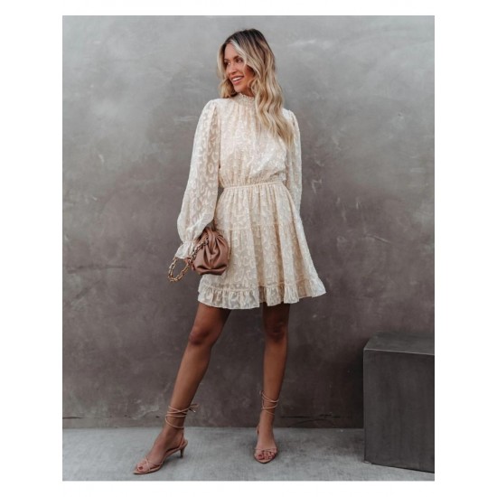  2024 Jacquard Ruffle Women's Long Sleeve Dress