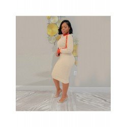 Backless Tie Wrap Contrast Color Mock Neck Dresses Backless Tie Wrap Contrast Color Mock Neck Dresses