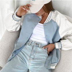  2024 Casual Contrast Color Women's Baseball Jacket