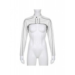 Punk Style Stand Collar White Leather Cropped Jackets