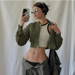 Street Cool Solid Cropped Jacket Coats For Ladies