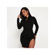  2024 Pure Color Split Hem Hip Dress