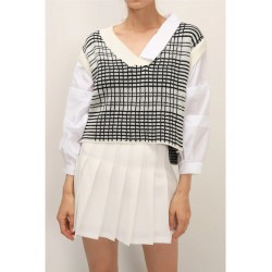 Early Autumn Women's Fake Two Plaid Knitwear  Early Autumn Women's Fake Two Plaid Knitwear