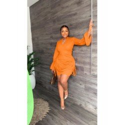 Pure Color Drawstring Casual Dress For Women  Pure Color Drawstring Casual Dress For Women