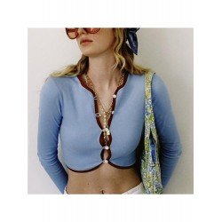 Contrast Color Sexy Cropped Long Sleeve Tops Contrast Color Sexy Cropped Long Sleeve Tops
