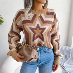 Contrast Color Star Pullover Sweaters For Women