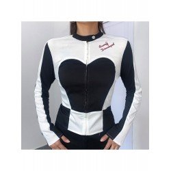 Embroidery Black White Color Blocking Jacket Coats Embroidery Black White Color Blocking Jacket Coats