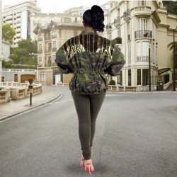  Women's Versatile Camouflage Sequins Denim Jacket
