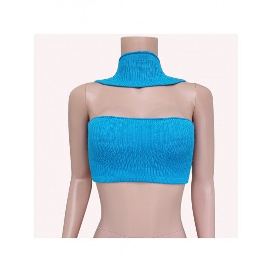 2024 Halter Pure Color Backless Crop Sweater