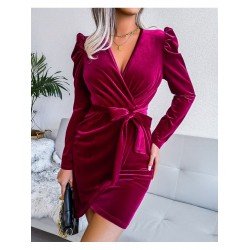 Sexy Velvet V Neck Bubble Sleeve Party Dress  Sexy Velvet V Neck Bubble Sleeve Party Dress