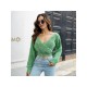  2024 Pure Color V-Neck Women's Navel Sweater