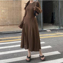 Patchwork Slit Long Sleeve Maxi Dresses For Women