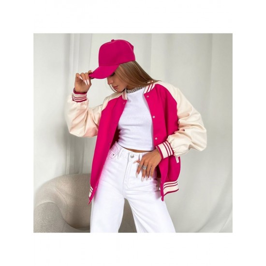  2024 Casual Contrast Color Women's Baseball Jacket