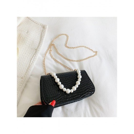  2024 Niche Crocodile Print Faux Pearl Shoulder Bag