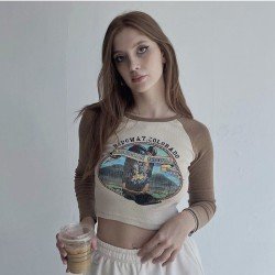 Vintage Raglan Sleeve Printed Crop T Shirts