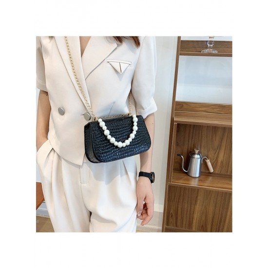  2024 Niche Crocodile Print Faux Pearl Shoulder Bag