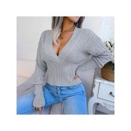 V Neck Solid Long Sleeve Ladies Sweaters