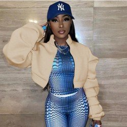 Ruched Sleeve Street Solid Women Coats