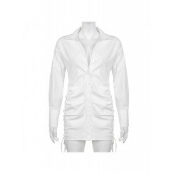 Sexy White Ruched Long Sleeve Mini Shirt Dress Sexy White Ruched Long Sleeve Mini Shirt Dress