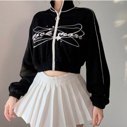 Printed Fall Black Women Jacket Coats