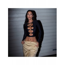 Fashion Design Hollowed Out Patchwork Navel T-shirt  Fashion Design Hollowed Out Patchwork Navel T-shirt