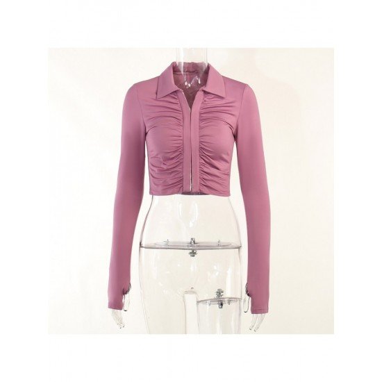  2024 Pure Color Long Sleeve Crop Top