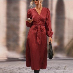 Puff Sleeve V Neck Vintage Maxi Dresses