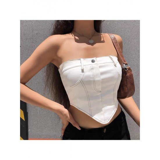 Summer 2024 Pure Color Backless Sleeveless Crop Vest