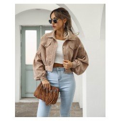 Winter Corduroy Pure Color Lantern Sleeve Women Jacket  Winter Corduroy Pure Color Lantern Sleeve Women Jacket