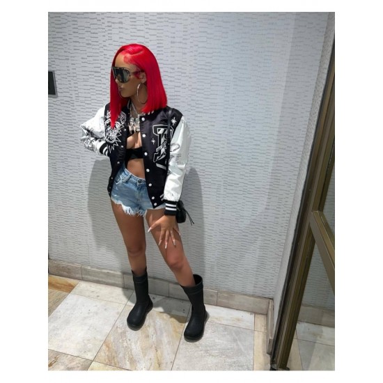  2024 Stylish Letter Printing Contrast Color Casual Jacket