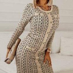  Temperament Geometric Pattern Women's Long Sleeve Dress