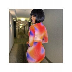 Sexy Hollow Out Lace Up Long Sleeve Dress  Sexy Hollow Out Lace Up Long Sleeve Dress