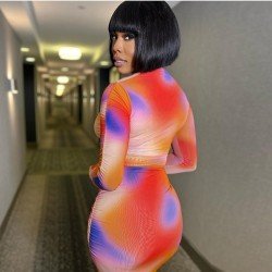 Sexy Hollow Out Lace Up Long Sleeve Dress