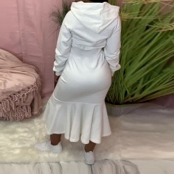 Casual White Ruffle Hooded Collar Maxi Dress Casual White Ruffle Hooded Collar Maxi Dress