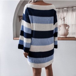 Loose Striped Sweater Long Sleeve Dress
