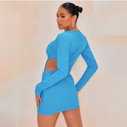 Cut Out White Long Sleeve Bodycon Mini Dress
