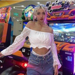 Lantern Sleeve Off The Shoulder White Latest Blouse