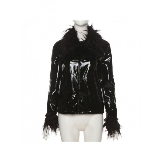  Women's Winter New Pu Leather Long Sleeve Coat