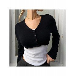 Sexy Black V Neck Cropped Tops Sexy Black V Neck Cropped Tops