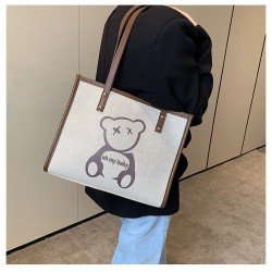 Contrast Color Bear Printed Tote Bags