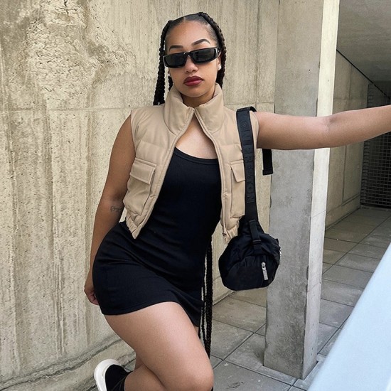  Fashion Pure Color Zipper Women's Sleeveless Jacket