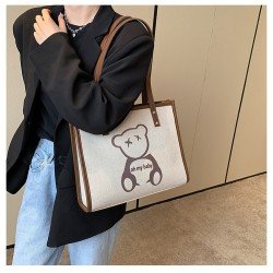 Contrast Color Bear Printed Tote Bags