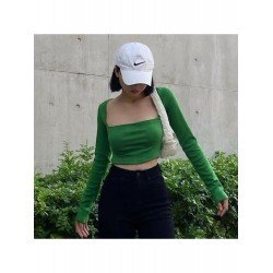 Pure Color Square Neck Women's Navel T Shirt  Pure Color Square Neck Women's Navel T Shirt