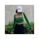  Pure Color Square Neck Women's Navel T Shirt