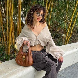 Ladies Lantern Sleeve Loose Cropped Tops