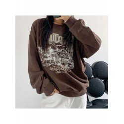 Vintage Loose Printed Crew Neck Sweatshirts Vintage Loose Printed Crew Neck Sweatshirts