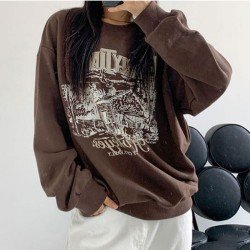 Vintage Loose Printed Crew Neck Sweatshirts
