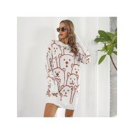  Casual Bear Jacquard Women's Long Sleeve Sweater Dress